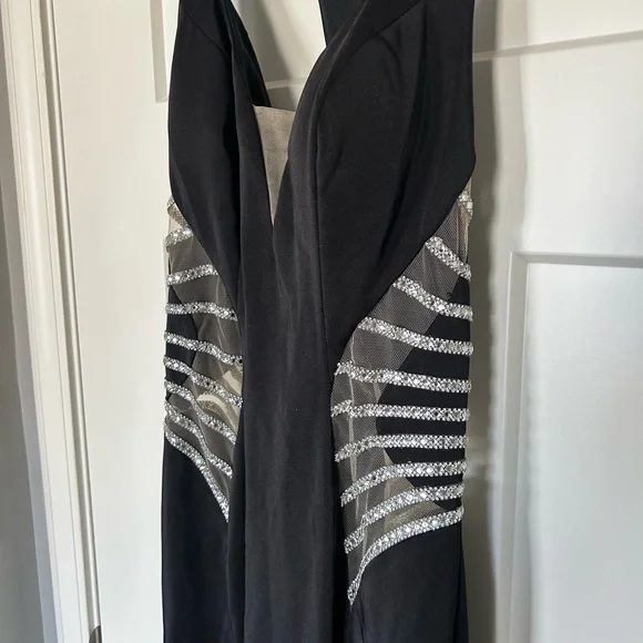 La Femme Black Sleeveless Halter Gown